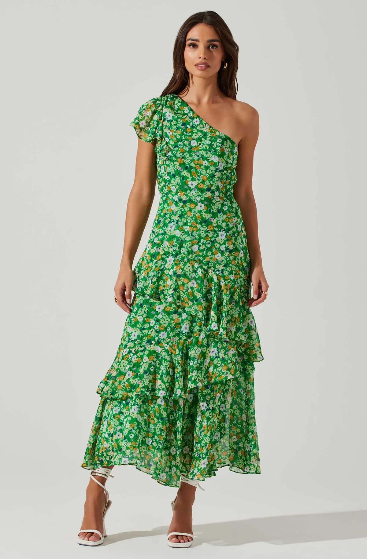 Victoriana One Shoulder Floral Midi Dress | ASTR The Label (US)