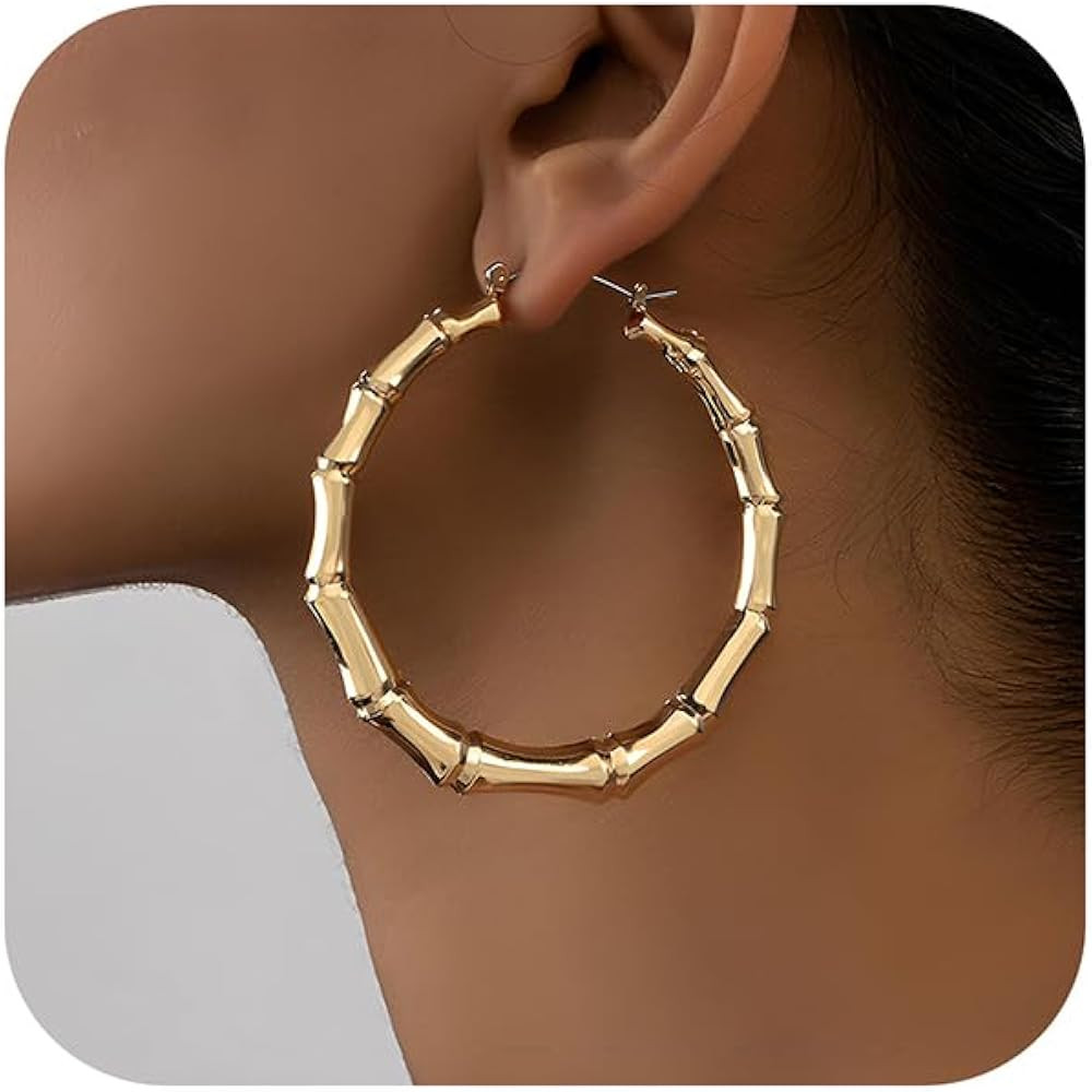 Gold Bamboo Earrings for Women 90s 80s Heart Hoop Earrings Y2k Hip Hop Party Custom Accessories F... | Amazon (US)