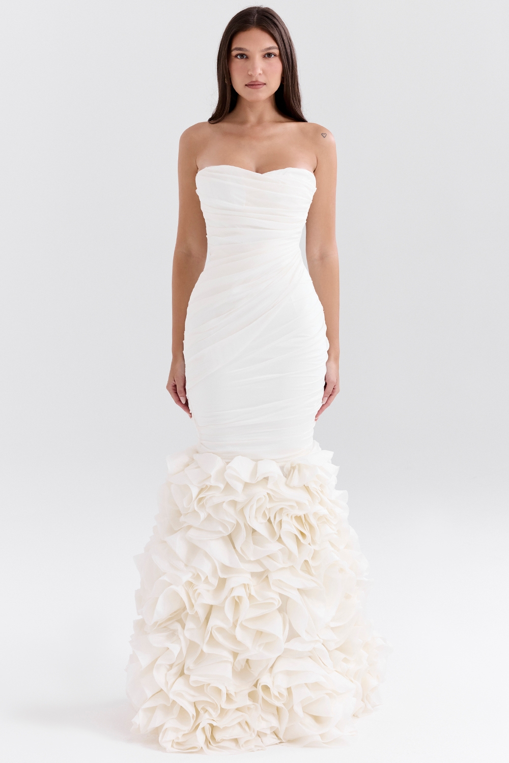 ivory strapless ruffle bridal gown | House of CB