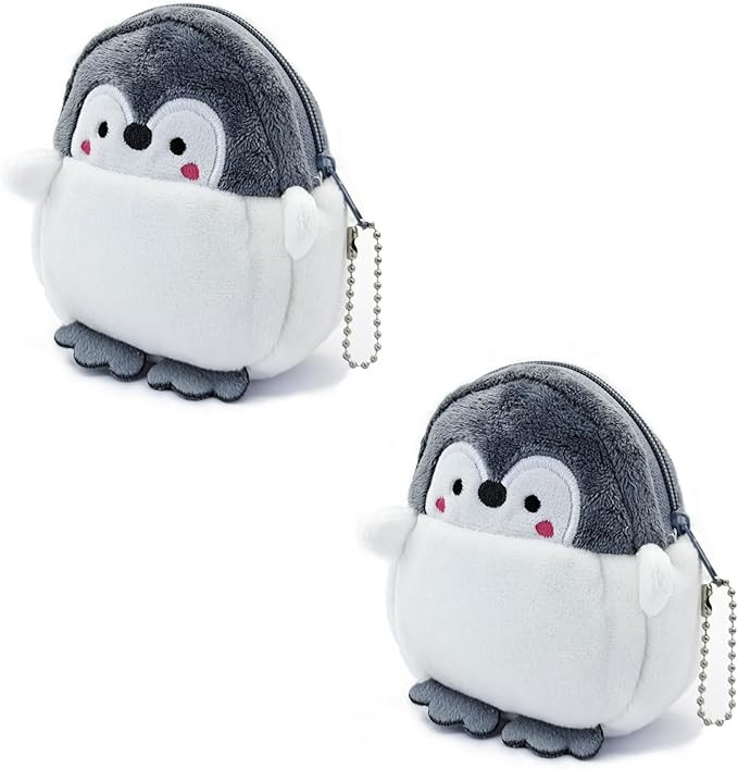 Coin Purse, 2PCS Plush Coin Pouch Cute Coin Holder for Women, Penguin-Shaped Change Purse with Ke... | Amazon (US)