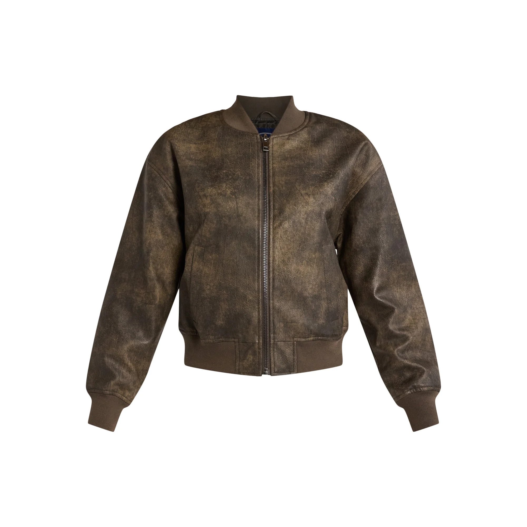Scoop Women’s Distressed Faux Leather Cropped Bomber Jacket, Sizes XS-XXL - Walmart.com | Walmart (US)