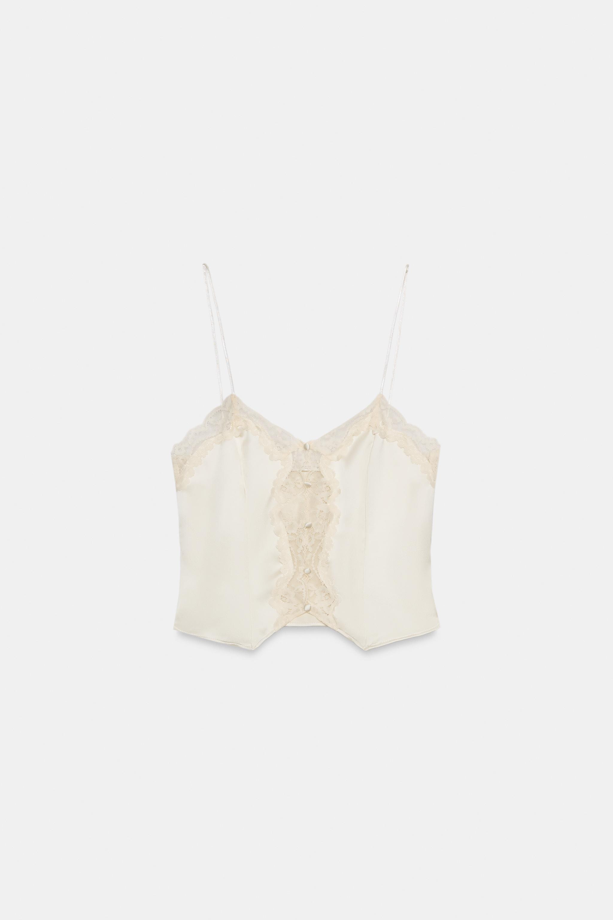 SATIN EFFECT LACE CROP TOP | Zara US
