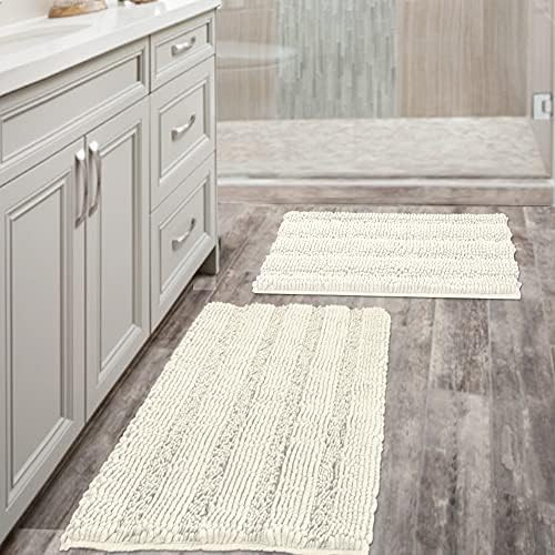 (Set of 2) Super Thick Soft Striped Shaggy Chenille Bath Mats Machine Washable Bath Rugs Set for Bat | Amazon (US)