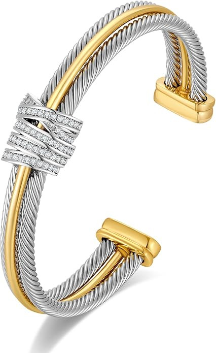 LILIE&WHITE Gold And Silver Bracelets For Women With Braided Design Chic Gold Bangle Statement Br... | Amazon (US)