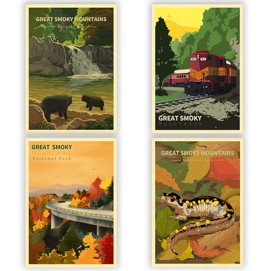 America Great Smoky Mountains National Park Vintage Kraft Poster 4 Pieces/set | Amazon (US)