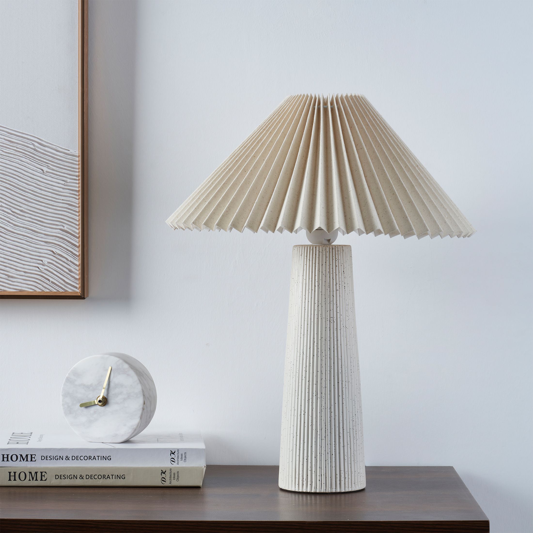 18" Ivory Pleated Shade Ribbed Ceramic Table Lamp | Walmart (US)