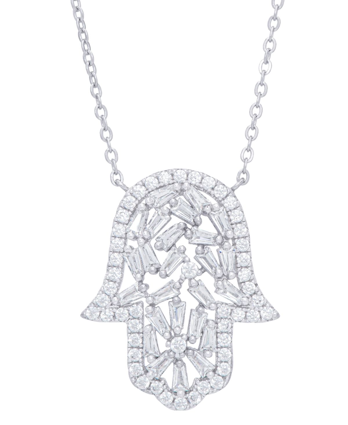 Cubic Zirconia Hamsa Hand Necklace in Fine Silver Plate | Macys (US)