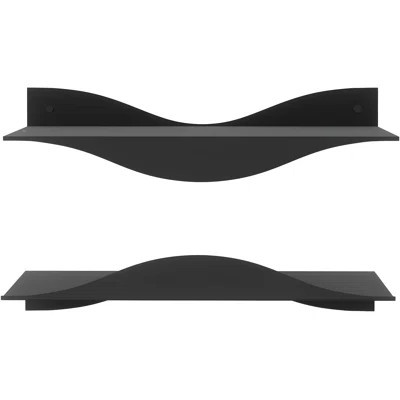 Surf Shelf Set Of 2, Modern Floating Wall Shelves With Wave Design, Heavy-Duty Steel Construction Supports 15 Lbs Each, Easy Mounting For Living Room, | Wayfair North America