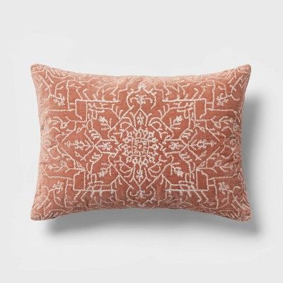 Oblong Velvet Embroidered Decorative Throw Pillow Warm Blush - Threshold™ | Target