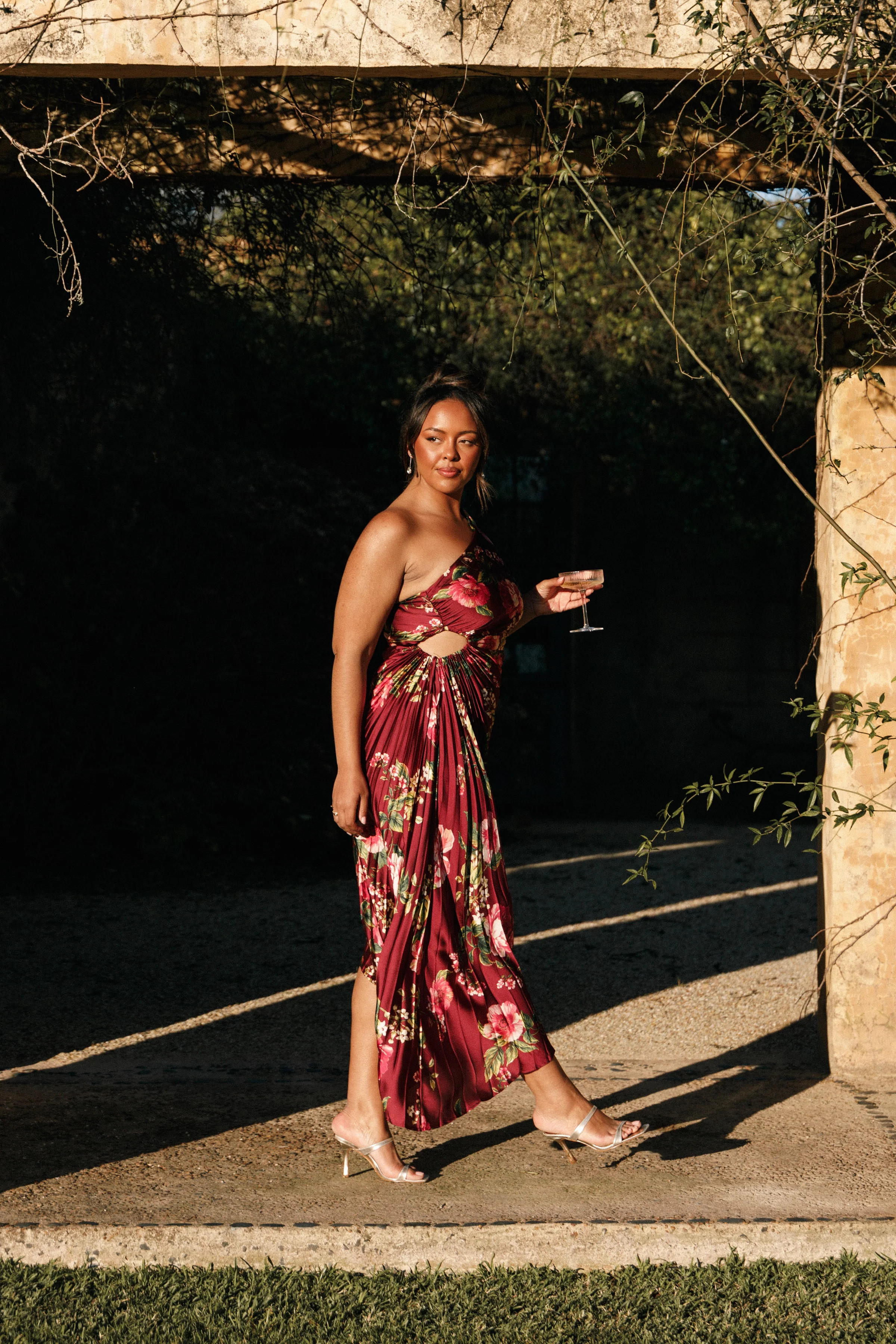 Kleo One Shoulder Maxi Dress - Burgundy Floral | Petal & Pup (US)