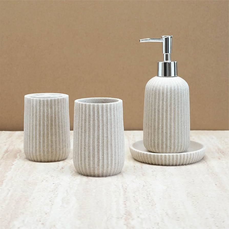 Modern Bathroom Accessory Set (4-Piece) - Resin & Sandstone Countertop Organizer - Lotion Dispens... | Amazon (CA)