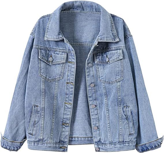 Locachy Women's Casual Denim Jacket Solid Color Basic Long Sleeve Jean Jacket Coat | Amazon (US)