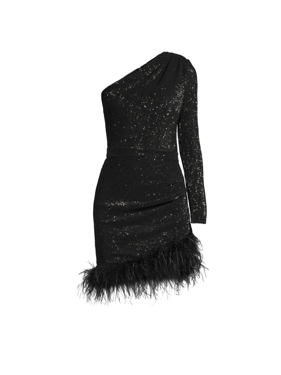 Feather-Trimmed Sequined Minidress | Saks Fifth Avenue