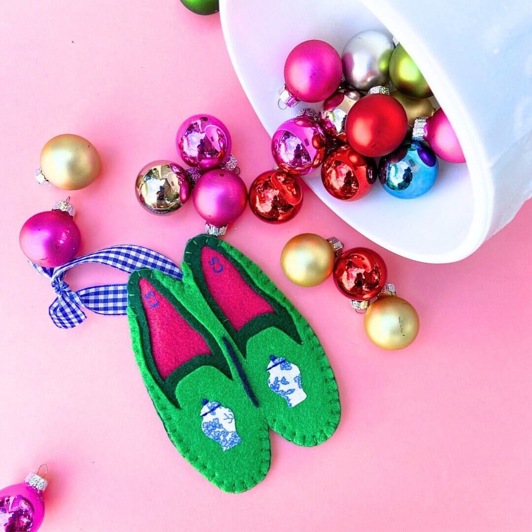 Monogrammed Preppy Needlepoint Loafer Ornament, Ginger Jar Ornament, Personalized Smoking Slipper... | Etsy (US)