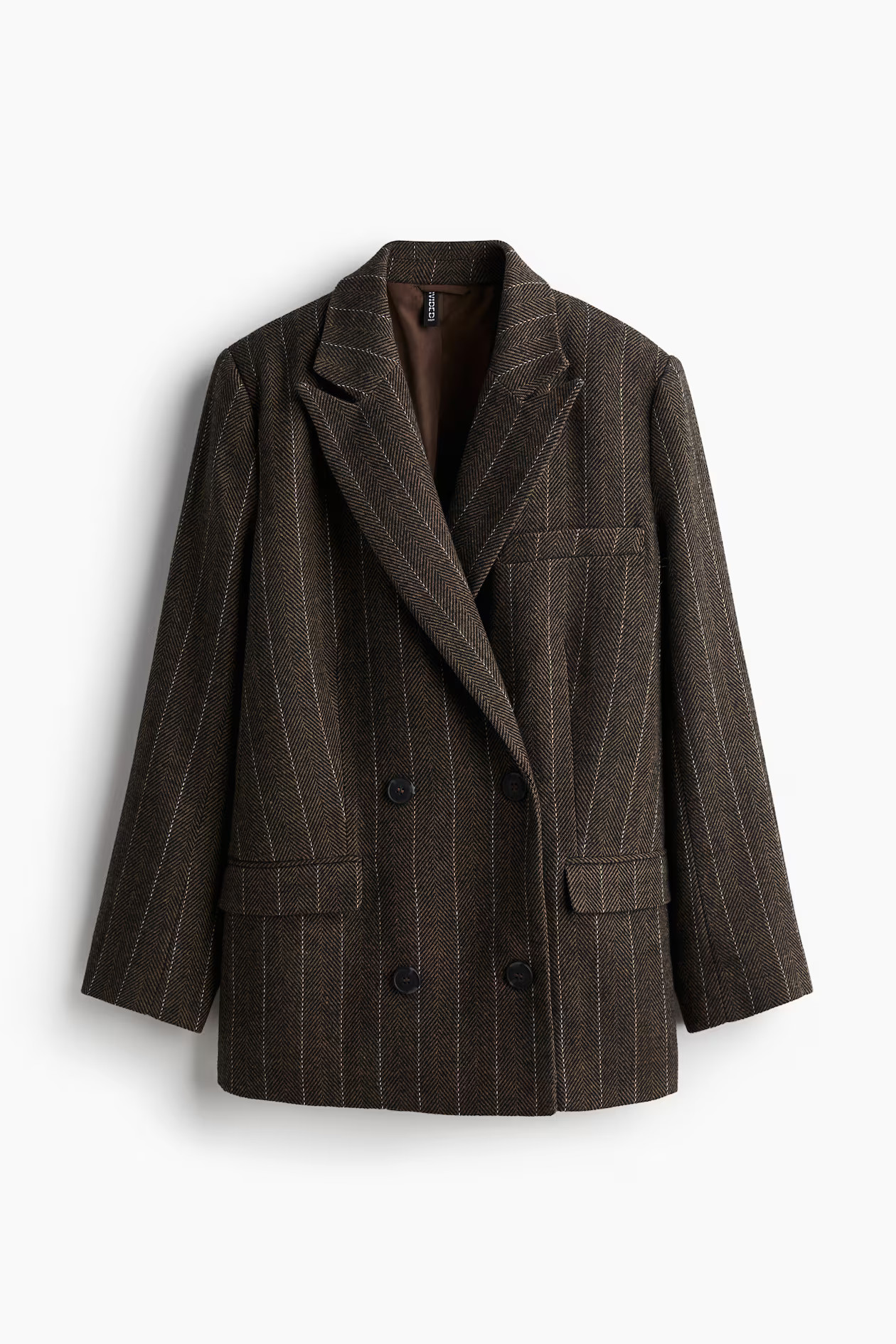 Double-breasted blazer - Dark brown/Pinstriped - Ladies | H&M GB | H&M (UK, MY, IN, SG, PH, TW, HK)