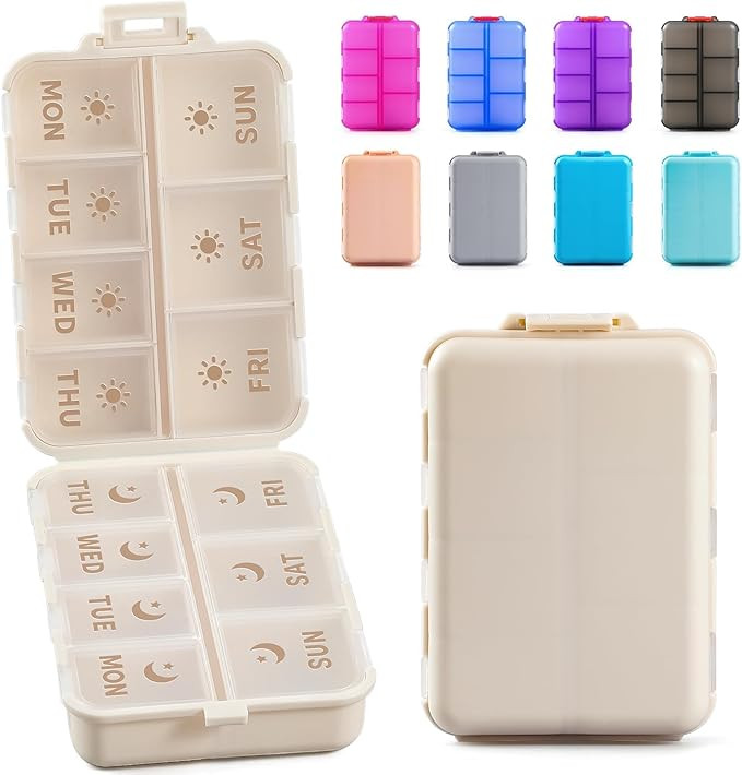 NEW Foldable & Double Protection Portable Weekly Pill Organizer 2 Times A Day with Etched Labels,... | Amazon (US)