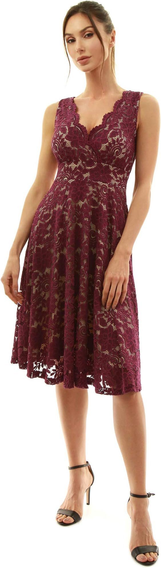 AmélieBoutik Women Floral Lace Overlay Fit and Flare Dress | Amazon (US)