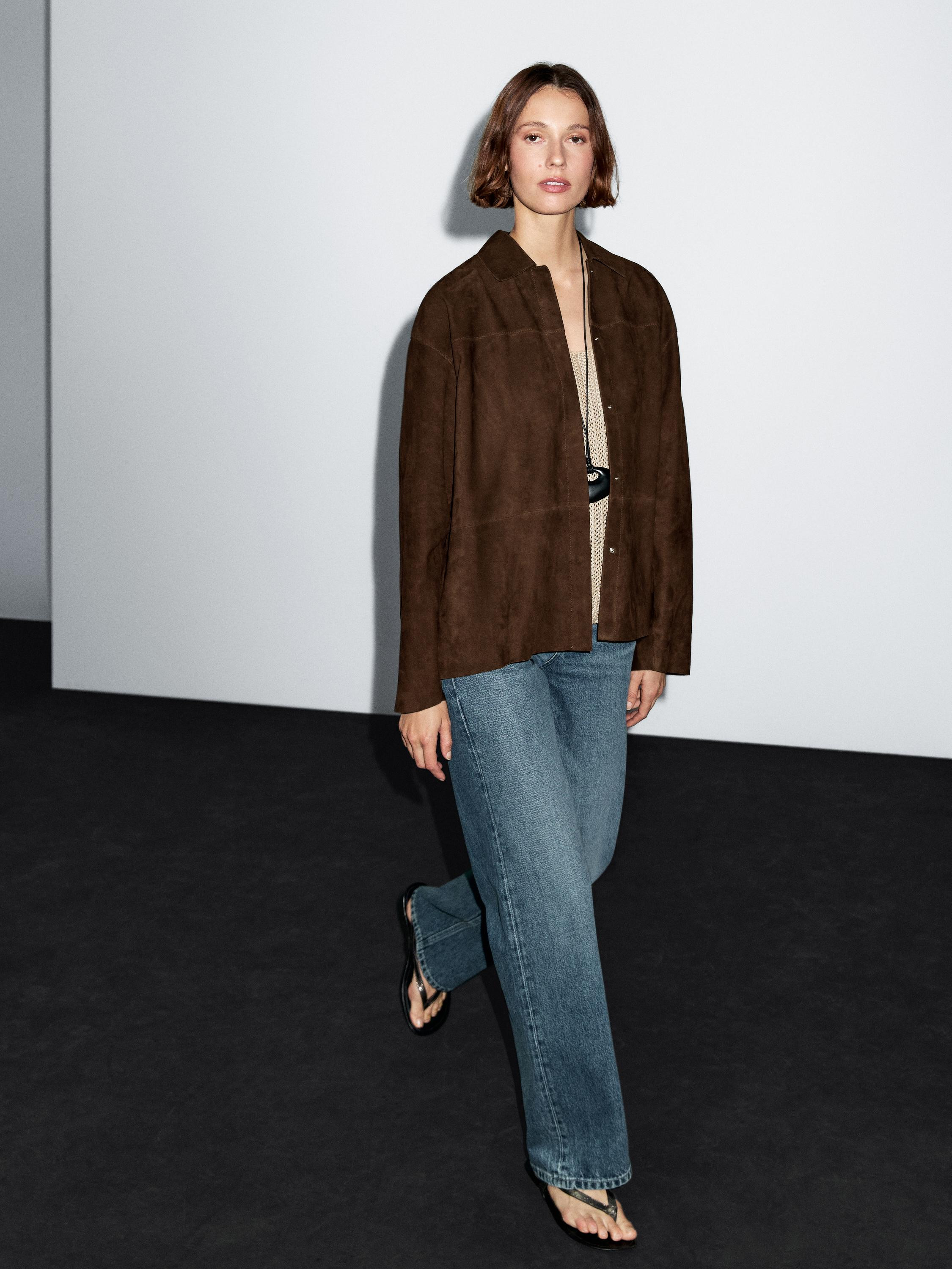 Suede leather overshirt | Massimo Dutti US