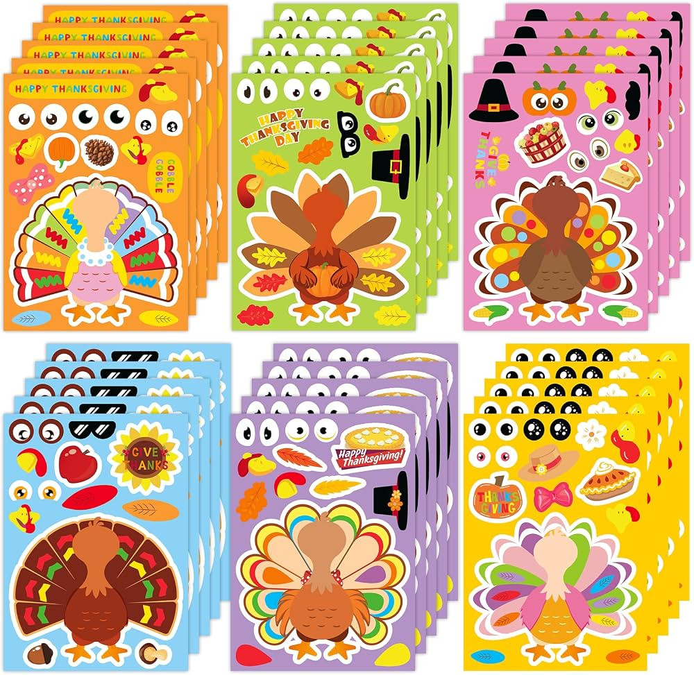 Thanksgiving Stickers for Kids 30 Sheets Make a Turkey Face Stickers Thanksgiving Crafts for Kids Make Your Own Turkey Stickers Fall Thanksgiving Party Games Favors for Kids | Amazon (US)