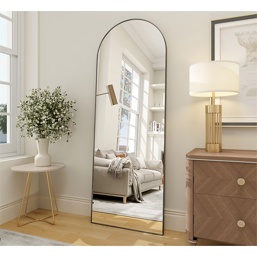 BEAUTYPEAK 20.5-Inches W x 63.4-Inches H Arch Black Framed Full Length Floor Mirror | Lowe's