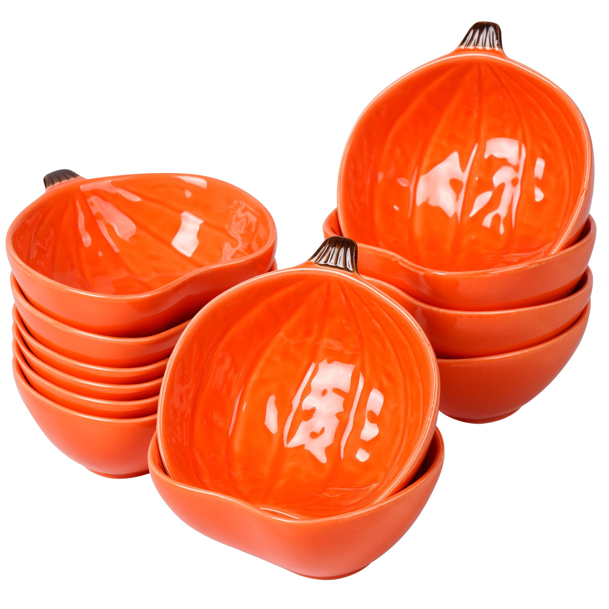 Kolewo4ever 12 Pieces Fall Ceramic Pumpkin Bowl 6 Ounces Ramekins Small Pumpkin Shaped Bowls Oran... | Amazon (US)
