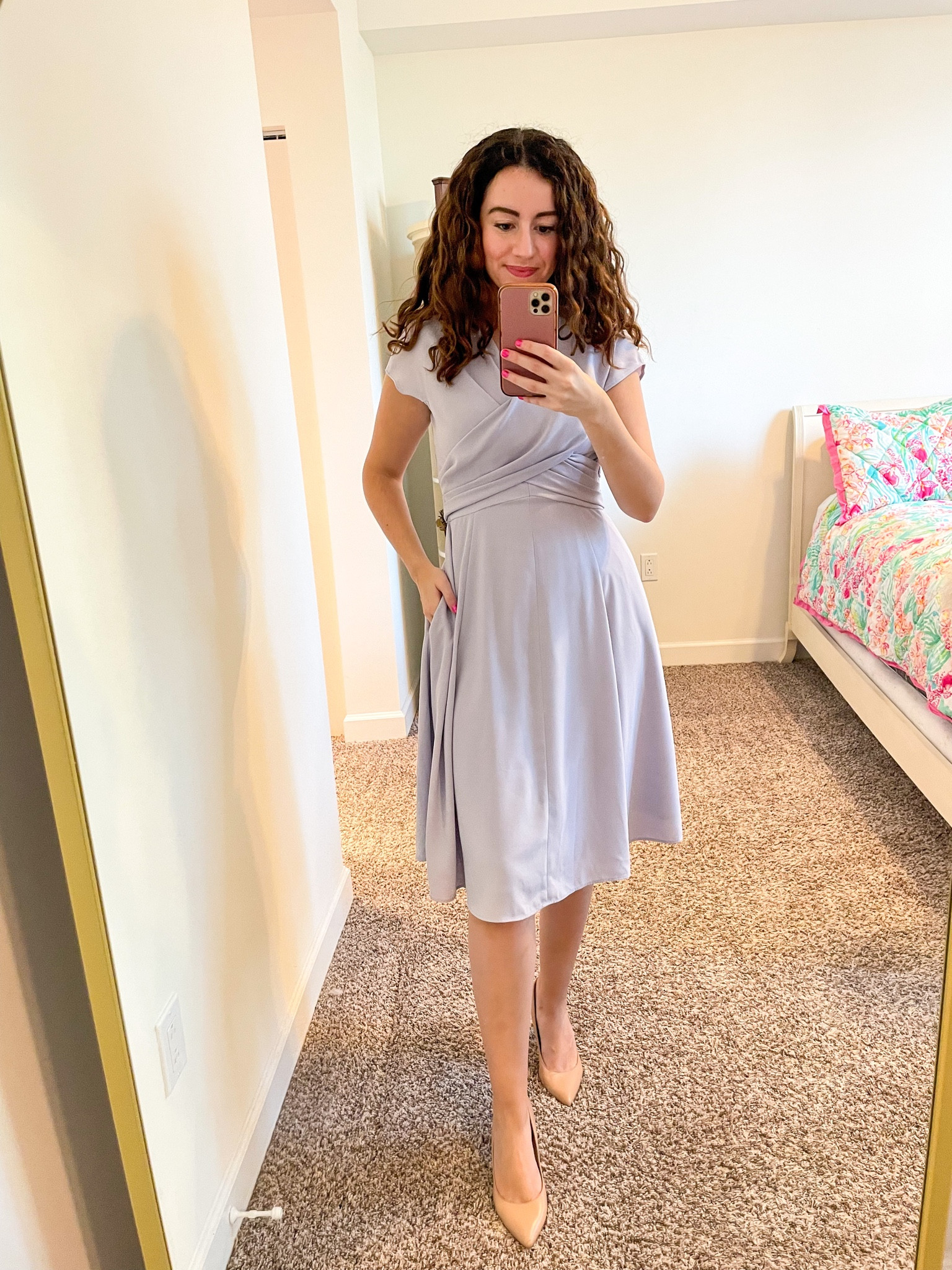 Purple dress. Summer workwear. Wedding guest dress. Summer dress. Lilac dress. Lavender haze. Nordstrom anniversary sale. Beige heels. Modest fashion. Modest dress  

#LTKsalealert #LTKstyletip #LTKworkwear