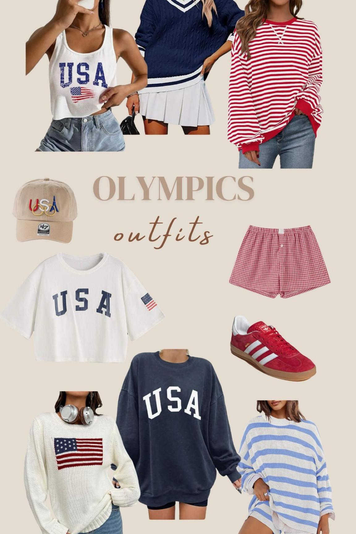 Olympics Outfits but make it chic
🇺🇸❤️🤍💙

#redadidas #redgazelle #stripedboxers #usasweater #olympics #summerolympics #redsneakers 
