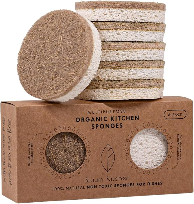 Organic Kitchen Sponges 6-Pack – Non Toxic Sponges for Dishes, Natural Dish Sponge Set, Plant B... | Amazon (US)
