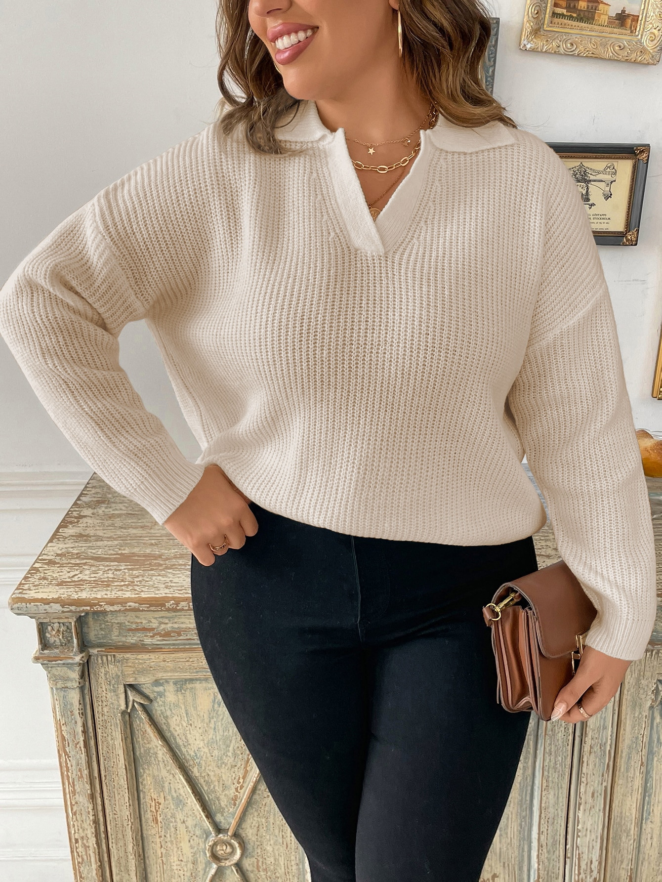 Breezaya Plus Ribbed Knit Drop Shoulder Sweater, For Winter Knit Pullover Fall Outfit Autumn | SHEIN