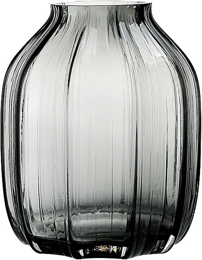 Black Grey Glass Vase for Flowers,Dark Grey Bud Tall Glass Vases,H-8.0" Simple Striped Design for... | Amazon (US)