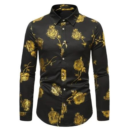 Party Black Men Floral Print Button Front Shirt L2201803D M(38) | Walmart (US)