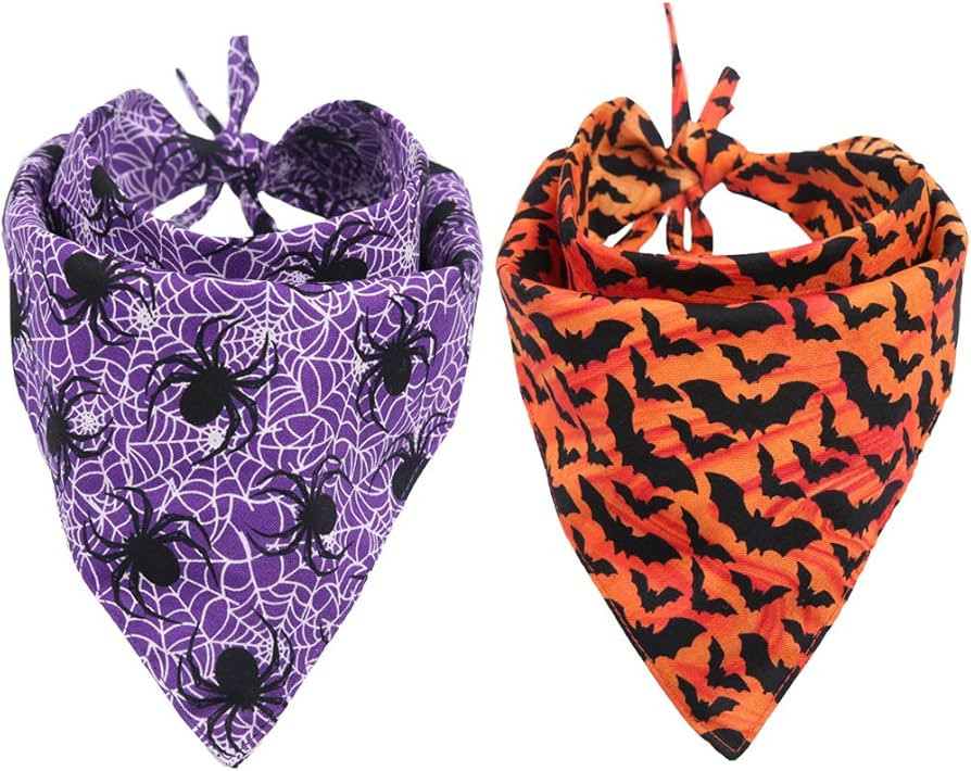 2 Pack Halloween Dog Bandana Reversible Triangle Bibs Scarf Accessories | Amazon (US)