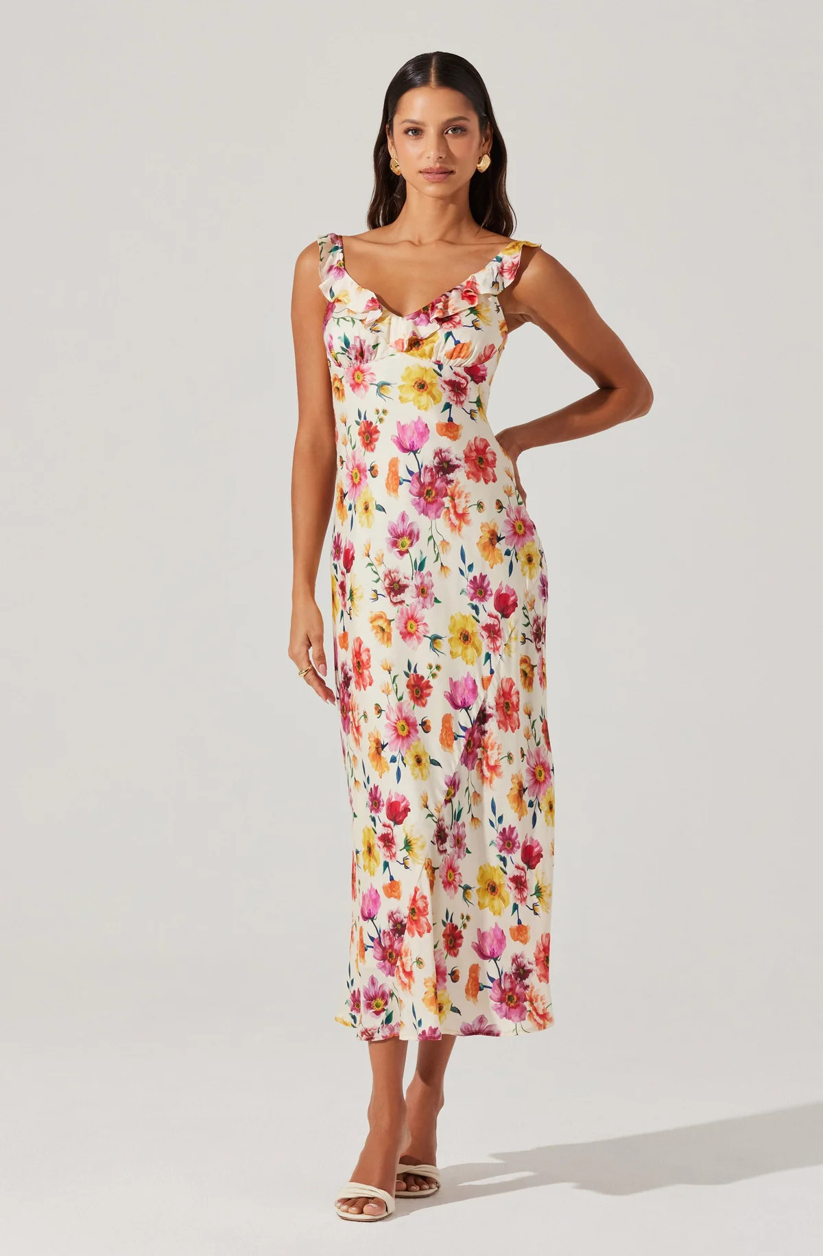 Zoie Floral Satin Ruffle Dress | ASTR The Label (US)