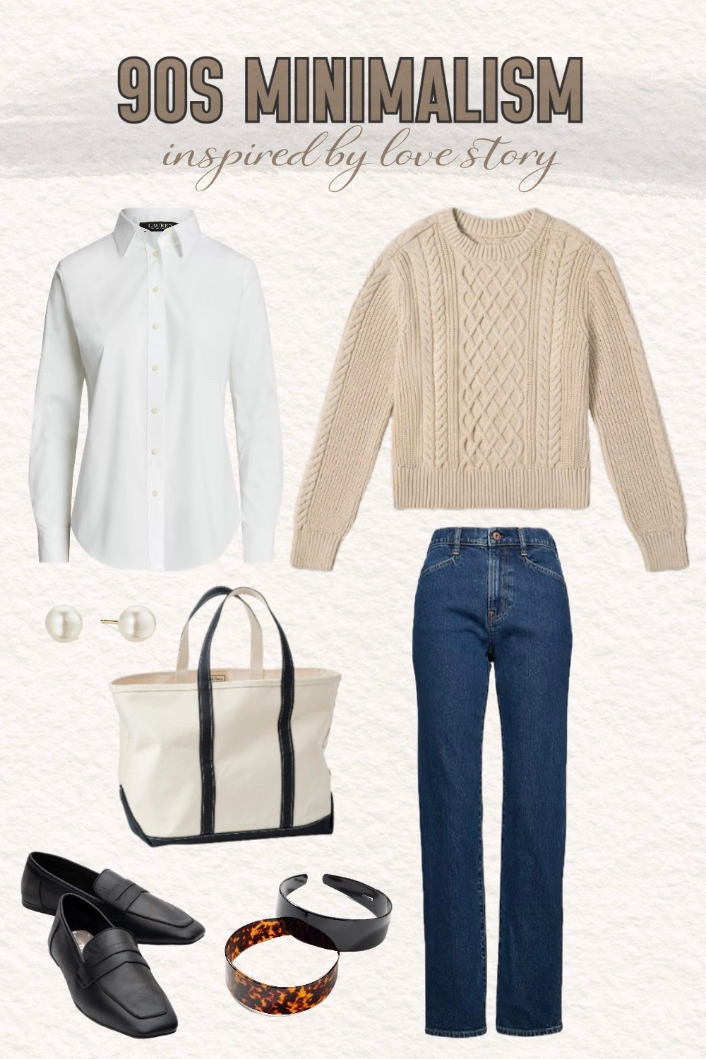 Build the ultimate 90s minimalist capsule wardrobe with these timeless essentials! This edit captures that effortless, understated aesthetic that defined the decade—and never goes out of style.

Start with a cozy cable knit sweater for texture and warmth. Layer a crisp white button-down shirt underneath for that classic preppy-meets-minimalist look. Add 90s straight leg jeans for the perfect relaxed silhouette, and finish with polished loafers that ground the whole outfit.

Accessories make all the difference: an iconic LLBean Boat and Tote for everyday carry, classic headbands for a touch of refinement, and timeless pearl earrings for feminine elegance. Each piece works together to create a sophisticated, intentional wardrobe you'll reach for again and again.

Shop these 90s minimalist staples.

#LTKootd #LTKgrwm #LTKstorytime