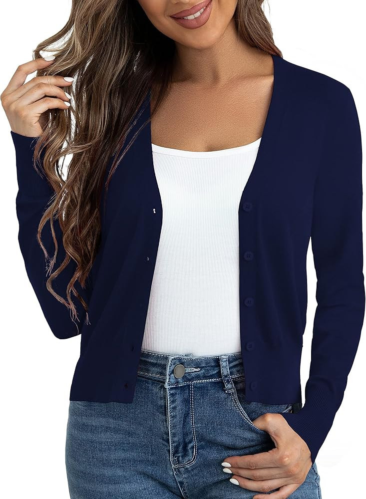 Ahlaray Women's Cropped Cardigans Sweaters Button Down Open Front Bolero Shrugs for Dresses, S-XL | Amazon (US)