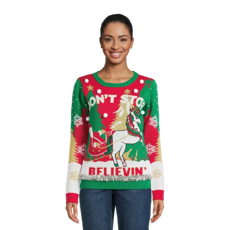 No Boundaries Juniors Christmas Sweater, Midweight, Sizes XS-XXXL | Walmart (US)