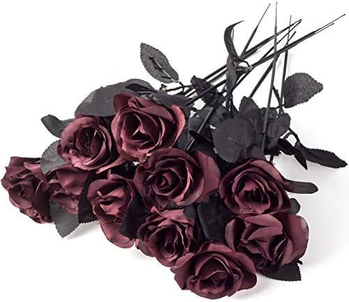 Yebazy 10 Pack Wine red Artificial Silk Roses Flowers Fake Silk Rose Bouquets for Wedding Party Home | Amazon (US)