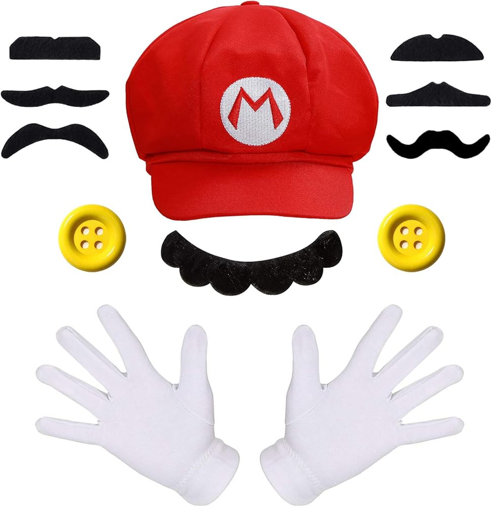 Super Bros Hats Maria Lugi Super Brothers Cap Mustaches Suspenders Gloves Buttons Halloween Cospl... | Amazon (US)