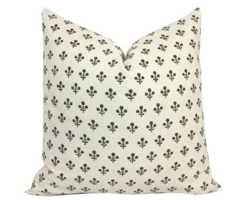 Olive Green on Ivory/Light Natural Pillow Cover | Hand Block Print | Dark Green | Designer | 1 OR... | Etsy (US)