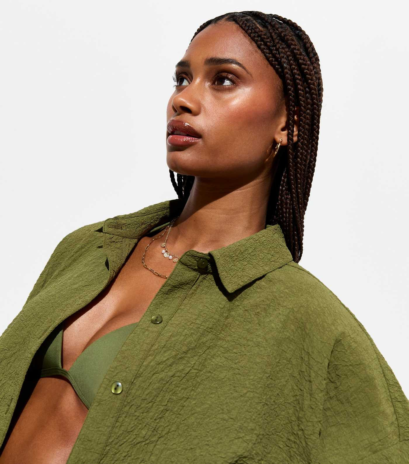 Khaki Textured Long Sleeve Beach Shirt
						
						Add to Saved Items
						Remove from Saved It... | New Look (UK)