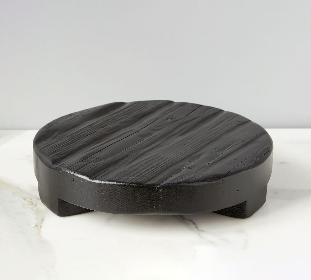 Black Reclaimed Wood Round Pedestal - Small | Pottery Barn (US)
