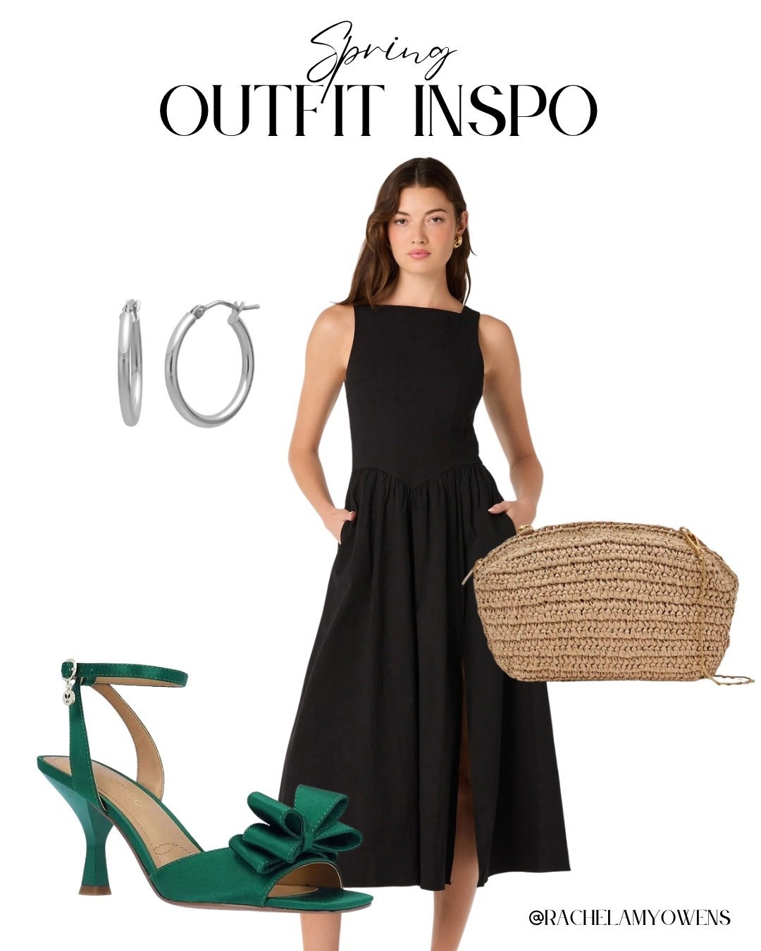 Emerald Accents & Raffia! 🌿

Embrace a sophisticated yet fresh aesthetic with this perfectly balanced spring look! 🖤

I am obsessed with the statement piece: a timeless black sleeveless midi dress featuring a chic square neckline and a flattering drop-waist silhouette. I love adding a pop of color with these stunning emerald green satin heels topped with a delicate bow. Finish the look with organic textures and shine: a woven raffia clutch and classic silver hoop earrings for the ultimate garden party or date night ensemble!

#OOTD
#SpringOutfit
#LittleBlackDress
#EmeraldGreen
#BowHeels
#RaffiaBag
#MidiDress
#SpringStyle
#DateNightLook
#GardenParty
#ClassyStyle
#LTKfashion
#StylingInspo
#QuietLuxury

#LTKootd #LTKspring #LTKspringtrends