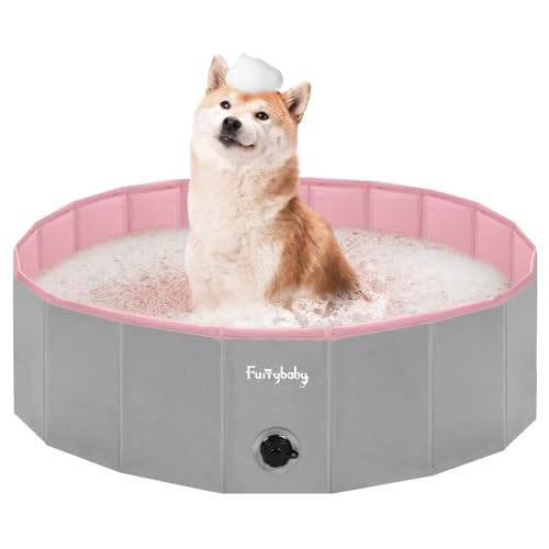 Furrybaby Dog Pool, Kiddie Pool with Hard Plate Collapsible Pet Bath Foldable Swimming Pet Pool Portable Pink 39'' | Amazon (US)