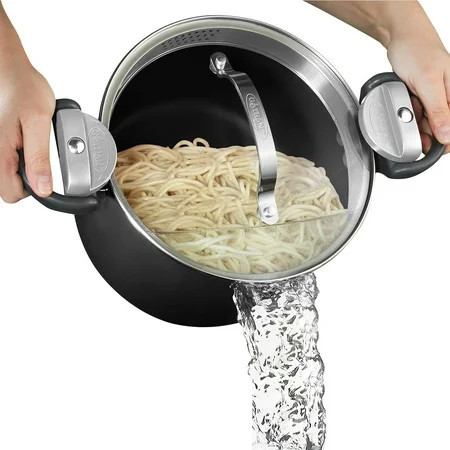 Gotham Steel 5 Qt Nonstick Pasta Pot Pasta Pot with Strainer Lid & Twist and Lock Handles, Multipurpose Ceramic Stock Pot, Soup Pot with Lid, Pasta Cooker, Spaghetti, Rice, Dishwasher Safe, Black | Walmart (US)