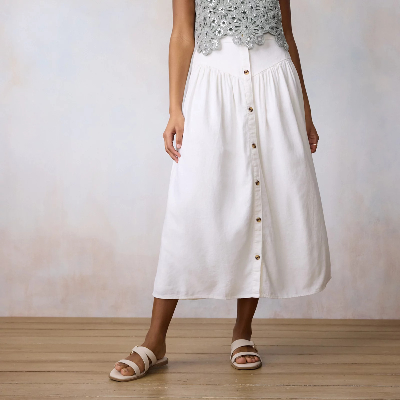 Women's LC Lauren Conrad V-Yoke Button Front Midi Skirt | Kohl's