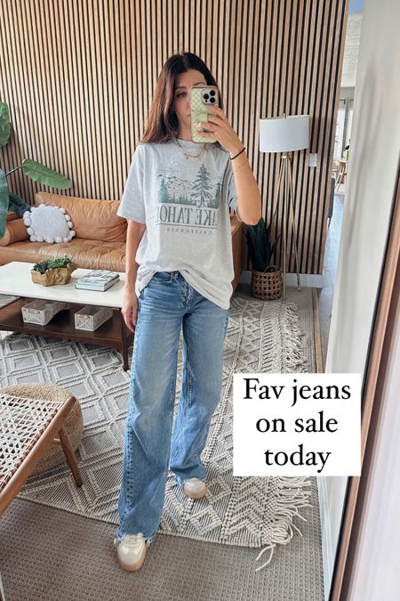 These are the best most flattering jeans! I have the a size 00 reg! And size small in oversized tee! #casuallook #casualoutfit #abercrombie #americaneagle 

#LTKsalealert #LTKfindsunder50 #LTKSeasonal