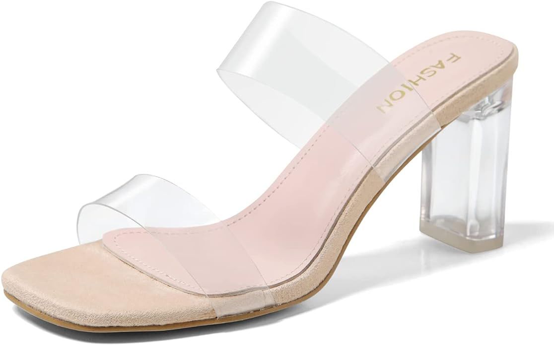 BOJIN Women’s Clear Heels Sandals Open Toe Ankle Strap Block Chunky High Heel Shoes Party Weddi... | Amazon (US)