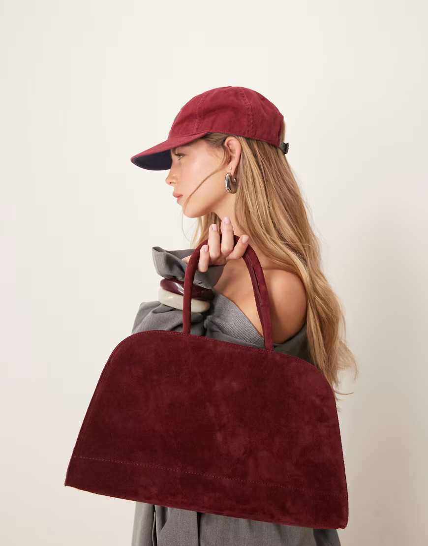 ASOS DESIGN suede bowler tote bag in burgundy-Red | ASOS (Global)