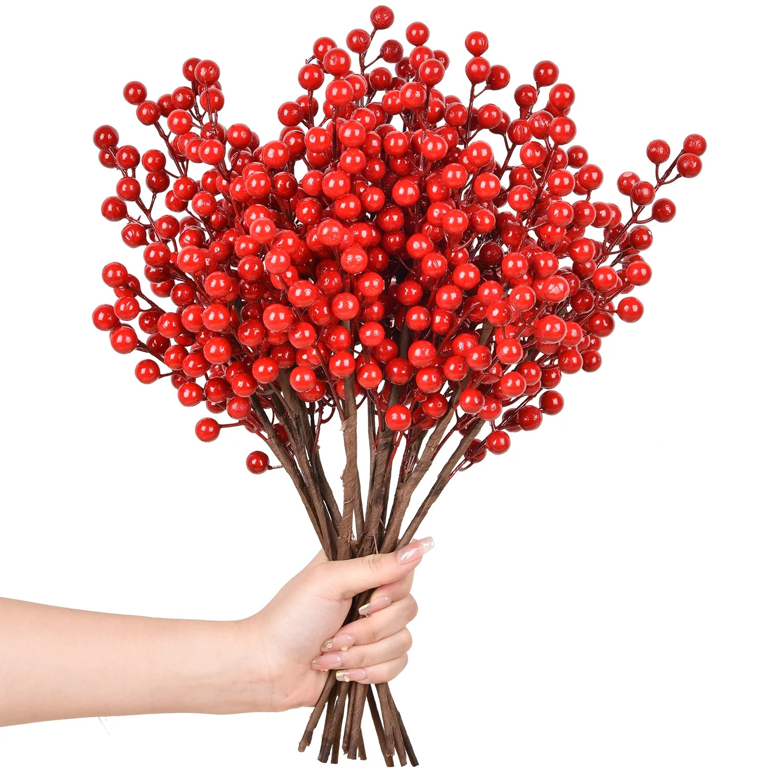 Gomaty 6 Pieces Artificial Red Berries Stem, 15.7inch Holly Berry Christmas Picks Burgundy Berry ... | Walmart (US)