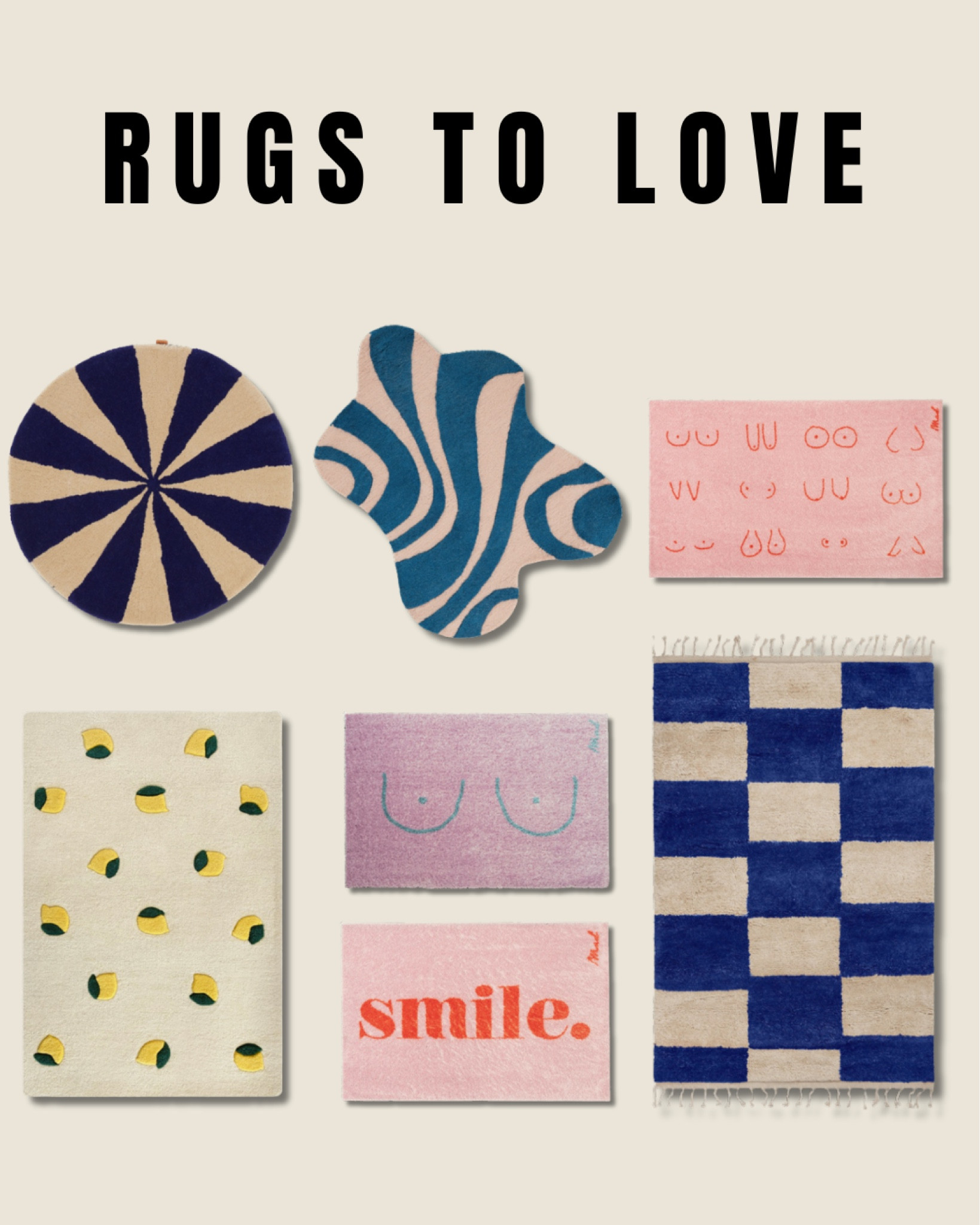 Rugs to love 🫶🏼

de Bijenkorf, ferm living, online only, dark blue arch tufted rug, maison deux lemon rug, mad about mats, pola universal Mat, best seller, checkered rug, pink rug,  striped purple rug, Netherlands. 

#LTKeurope #LTKFind #LTKhome